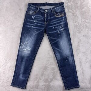 Dsquared2 Jeans Mens Size 42 Blue Skinny Cropped Distressed Made in Italy